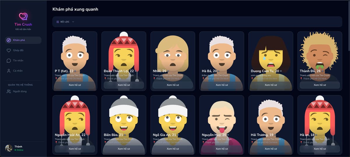 Khám Phá Bạn Mới - tính năng chat ẩn danh trên Tìm Crush